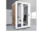 Square Soundproofing Rooms with Stylish Wood Grain Office Booths