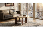 Round Faux Marble Coffee Table with 2-Tier Storage & Solid Wood Base | Mid-Century Modern