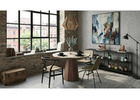 Scalloped Sintered Stone Round Dining Table with Architectural Walnut Pedestal Base